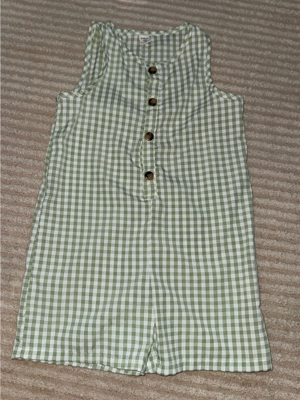 SHEIN Green and White Gingham Button-Front One-Piece Bodysuit